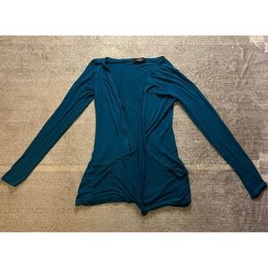 Made by Johnny Womens Teal Blue Open Front Draped Cardigan Small Long Sleeve USA